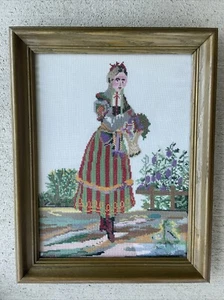 Cesto fiori donna punto croce completo vintage incorniciato 18,5"x14,5" - Foto 1 di 16