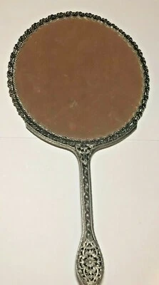 Espejo de mano antiguo filigrana plateado doble cara Foto 1 de 4