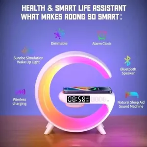 Wireless Charger Pad Stand Speaker TF Card RGB Night Light Lamp Alarm Clock Fast - Picture 1 of 5