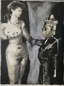 Litografía de piedra original de Pablo Picasso ""Artista y su modelo"" 1954 con doctor - Imagen 1 de 4