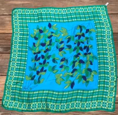 Vintage Vera Neuman Scarf Green Blue Floral Silk & Rayon - Image 1 of 4