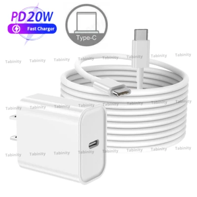 Dual USB C Type C Cable Cord 20W PD Fast Wall Charger For iPad Pro Android Phone - Image 1 of 4