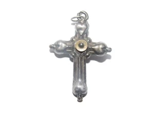07J9 JOLIE CROIX PENDENTIF RELIGIEUX ARGENT MASSIF AVEC VISIONNEUSE XIXe - Bild 1 von 2