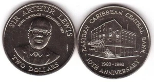 Eastern Caribbean - 2 Dollars 1993 UNC 10 years of the Central Bank KM#24 - Picture 1 of 1