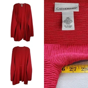 Catherines Sweater Plus Size 3X Open Front Cardigan Red Metallic Holiday Sparkle - Picture 1 of 6