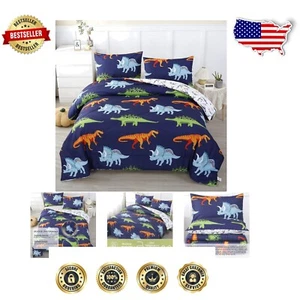Vibrant Dinosaur Print Comforter Set - Cozy Queen Bedding for Boys & Girls - Picture 1 of 11