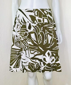 Ralph Lauren Green Tropical Leaf Print Poplin Pleated A-line Skirt Size 4 EUC - Picture 1 of 6