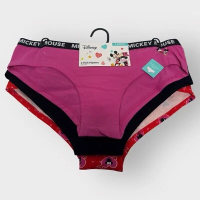 Paquete de 3 bragas hipster de Minnie Mouse de Disney para mujer talla GRANDES NUEVAS ETIQUETAS rosa NEGRO Foto 1 de 4