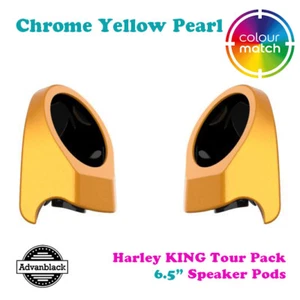 Chrome Yellow Pearl Pearl King Tour Pack 6.5" Speaker Pods for 14+ Harley FLHX - Picture 1 of 5