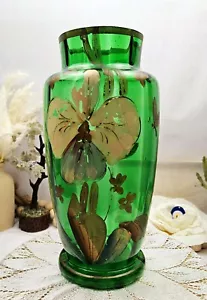 Vintage Large Handpainted Green Vase - Picture 1 of 9