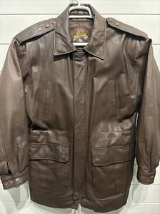 VTG Wilson's Adventure Bound Long Parka Duster Brown Leather Coat Jacket Mens S - Picture 1 of 6