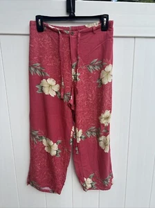 CARIBBEAN JOE Tropical Floral Print Cropped Drawstring Pants Womens Size M - Picture 1 of 5