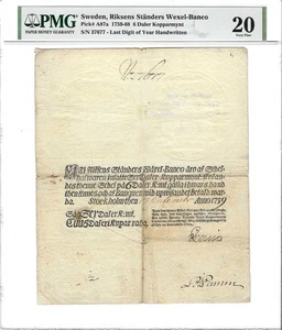 SWEDEN 6 Daler Kopparmynt 1759 P: A87a VF (20 PMG) Riksens Standers Wexel-Banco - Picture 1 of 2