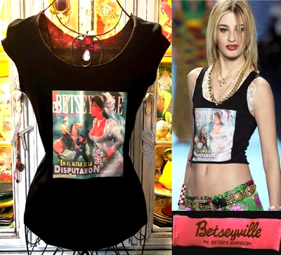 Vintage Betsey Johnson Y2K 2003 Runway Black Betseyville Bride Tee Top Shirt M - Image 1 of 4