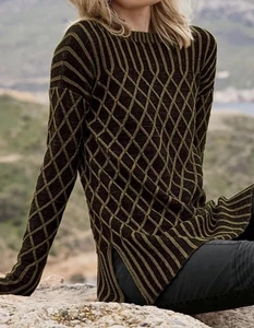 Peruvian Connection Nomadic cable weave knit sweater size Large,bohemian - Picture 1 of 7