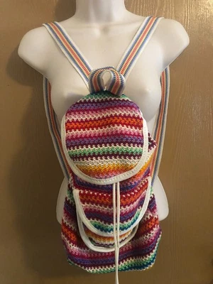 Vintage Boho Crochet Backpack Hippie Festival Bag - Image 1 of 4