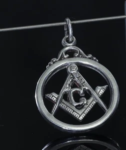 Vintage Square and Compass Freemasonry Silver Pendant For Necklace - Picture 1 of 4