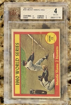1961 Topps #307 Mickey Mantle Serie Mundial Juego 2 - BVG 4 VG-EX Foto 1 de 2