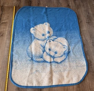 San Marcos Babydecke Bär Jungen blau wendbar Vintage 51x40 - Bild 1 von 9