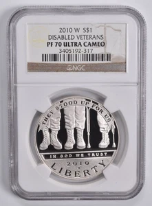 PF70 2010-W UCAM Disabled Veterans Commem. Silver Dollar $1 NGC Brown Lbl *1356 - Picture 1 of 5
