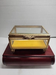 ANTIKE VIKTORIANISCHE FRANZÖSISCHE GOLD VERGOLDET ABGESCHRÄGTES GLAS Schmuck VITRINE SCHATULLE - Bild 1 von 7