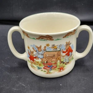 1936 Royal Doulton Bunnykins Two Handled Mug Cup Piano Bunnies - Picture 1 of 9