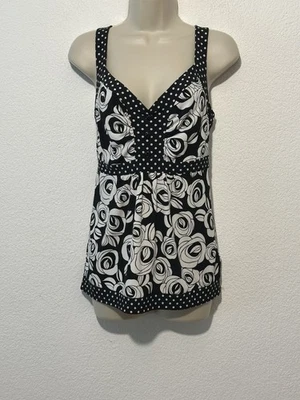 Camiseta sin mangas vintage Y2K Babydoll talla L negra blanca floral boho hecha en EE. UU. Foto 1 de 4