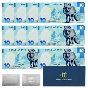 World Arctic Fox Silver Foil Banknote Set – 10pcs in Envelope for Collectors - Picture 1 of 6