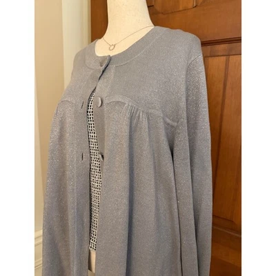 Avenue Open Cardigan Sweater Womens 18-20 Silver 3-Button Holiday Evening Party - Image 1 of 4