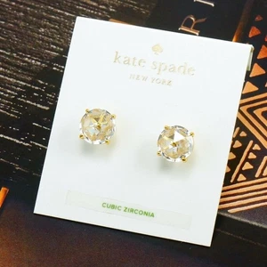 Pendientes redondos ideales brillantes KATE SPADE oro transparente de $38 circonitas - Imagen 1 de 3