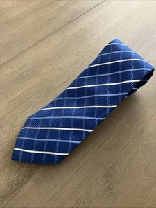 Countess Mara Silk Tie Blue White/Silver Stripes Check Men’s Necktie 59 x 3.75” - Picture 1 of 6