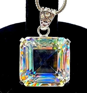 Ciondolo Arcobaleno Argento Massiccio 925 Topazio Mistico Asscher Naturale 57,80 Ct+ - Foto 1 di 5