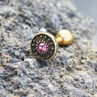 Gold Plated Antique Tribal Shield Cartilage Earring - Image 1 of 3