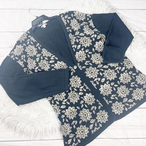 Suéter cárdigan negro de mezcla de algodón floral para mujer J. Jill talla XL - Imagen 1 de 5