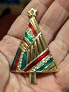 Allison Reed gold red green Clear Christmas tree pin - Picture 1 of 3
