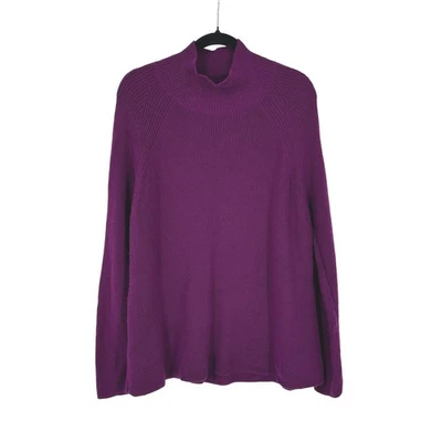 Suéter Eileen Fisher Cuello Simulado Acanalado Lana Merino Púrpura Talla L G Foto 1 de 4