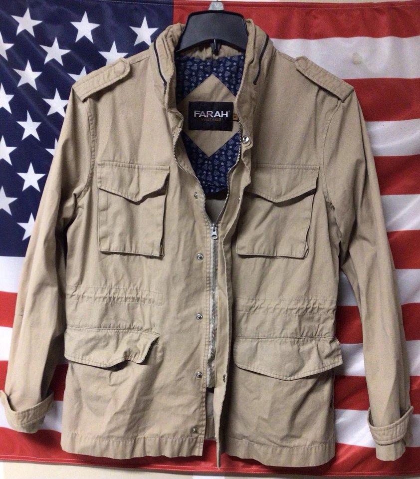 Farah Field Utility Style Jacket. Size Medium.  Adult.  Beige/ Tan. - Image 1 of 4