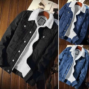 Jeansjacke warm mit Fleece Gefütterte Herbst/Winter Mantel Denim Jacke Trendy - Bild 1 von 11