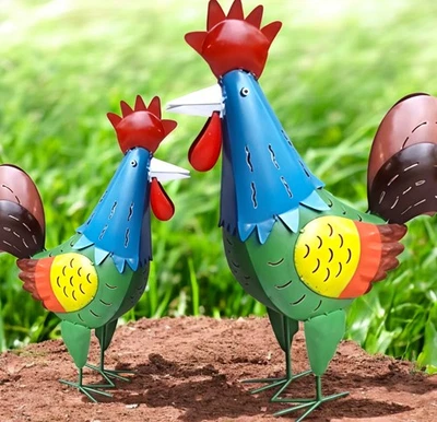 Gartenfiguren große Tiere - Hahn & Huhn handgefertigt Metall Gartendeko 55cm - Bild 1 von 2