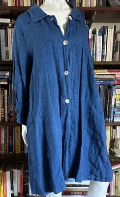 Abrigo Corte Suelto Lino Cuello Columpio Joya Azul Bolsillos Laganlook Talla M Excelente Foto 1 de 4