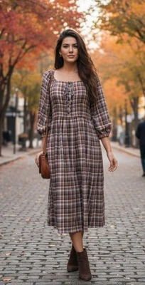 Vestido midi de franela de algodón Madewell Sophia corpiño de lechera para mujer talla mediana Foto 1 de 4