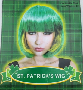 GREEN Short BOB HAIR with Yellow Peekaboo Costume Cosplay Wig St Patrick's Day - Picture 1 of 4
