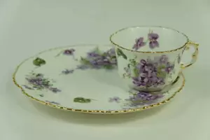 Hammersley Victorian Violets Cup & Snack Plate Violet Embossed Tableware Japan - Picture 1 of 10