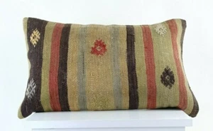 Kilim Pillow Cover 12x20 Handmade Turkish Rug Boho Ethnic Lumbar Cushion E1078 - Picture 1 of 4