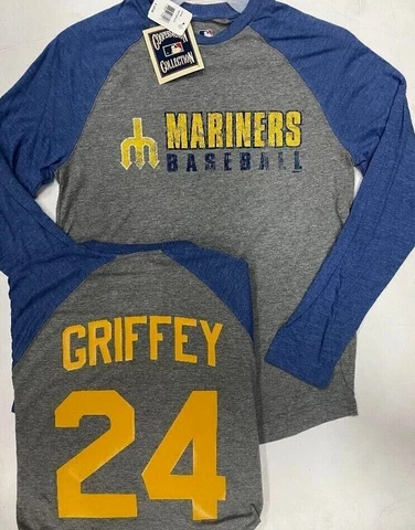 KEN GRIFFEY JR MARINERS COOPERSTOWN NAME NUMBER JERSEY LONG SLEEVE SHIRT NEW Cover