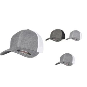 Flexfit by Yupoong Retro Trucker Melange Cap - Unisex Curved Peak Baseball Hat - Picture 1 of 10