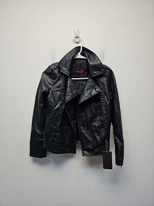 YOKI Black Faux Leather Moto Biker 1980's Style Jacket Size S NWT - Picture 1 of 10