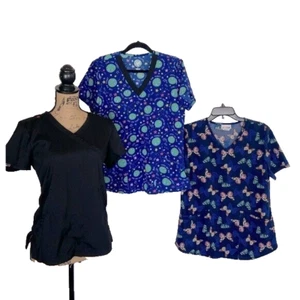 Women’s Scrubs Top Size Small 3 Pieces Lot Medical Career Soft Stretch - Picture 1 of 8