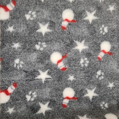 Vetbed Christmas Design - Non-Slip Grey with Paws, Snowman, Stars Multiple Sizes - Image 1 of 4