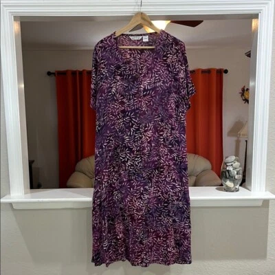 Vestido midi de manga corta con estampado de hojas moradas ORVIS para mujer talla L Foto 1 de 4